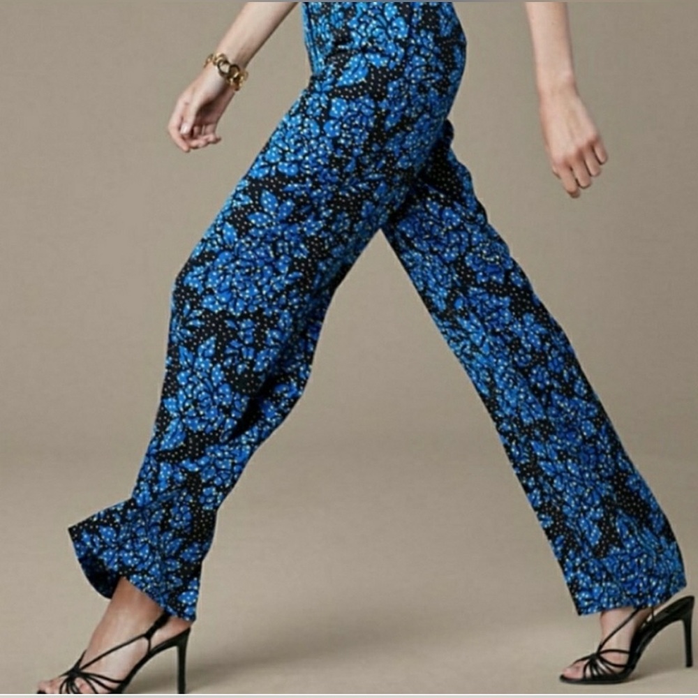 Diane Von Furstenberg Blue Floral Wide Leg Pants
